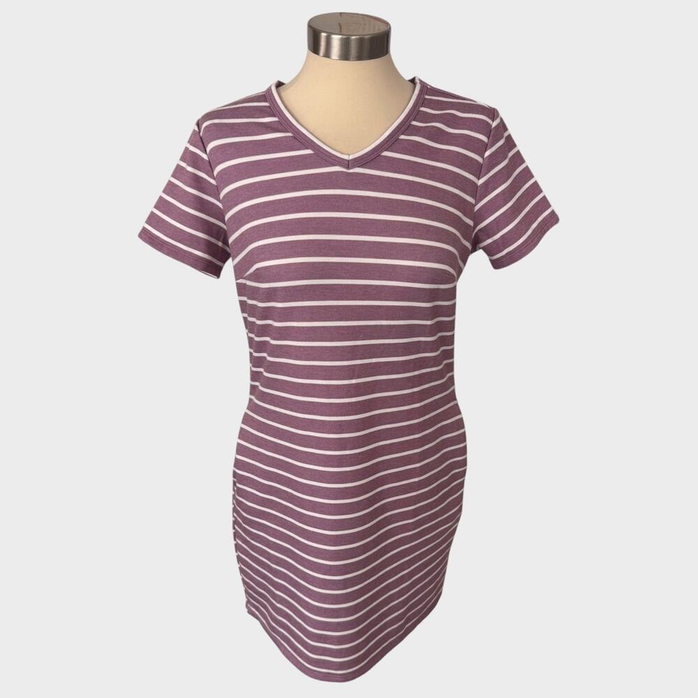 32 Degrees Cool Dress Size Small Short Sleeve Pink White Stripe V Neck
